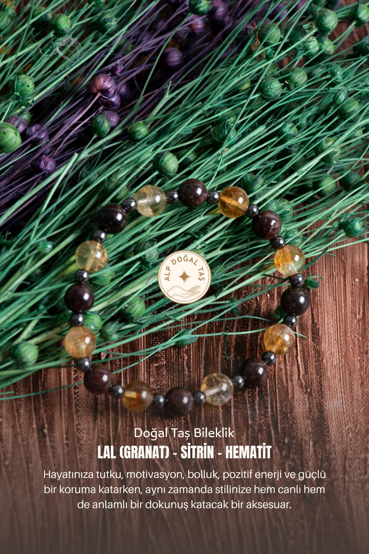 Image of Orijinal Lal (granat) Sitrin Hematit Doğal Taş Bileklik